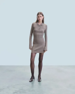 FROM FUTURE Vestito Corto Maniche lunghe Taupe Discount