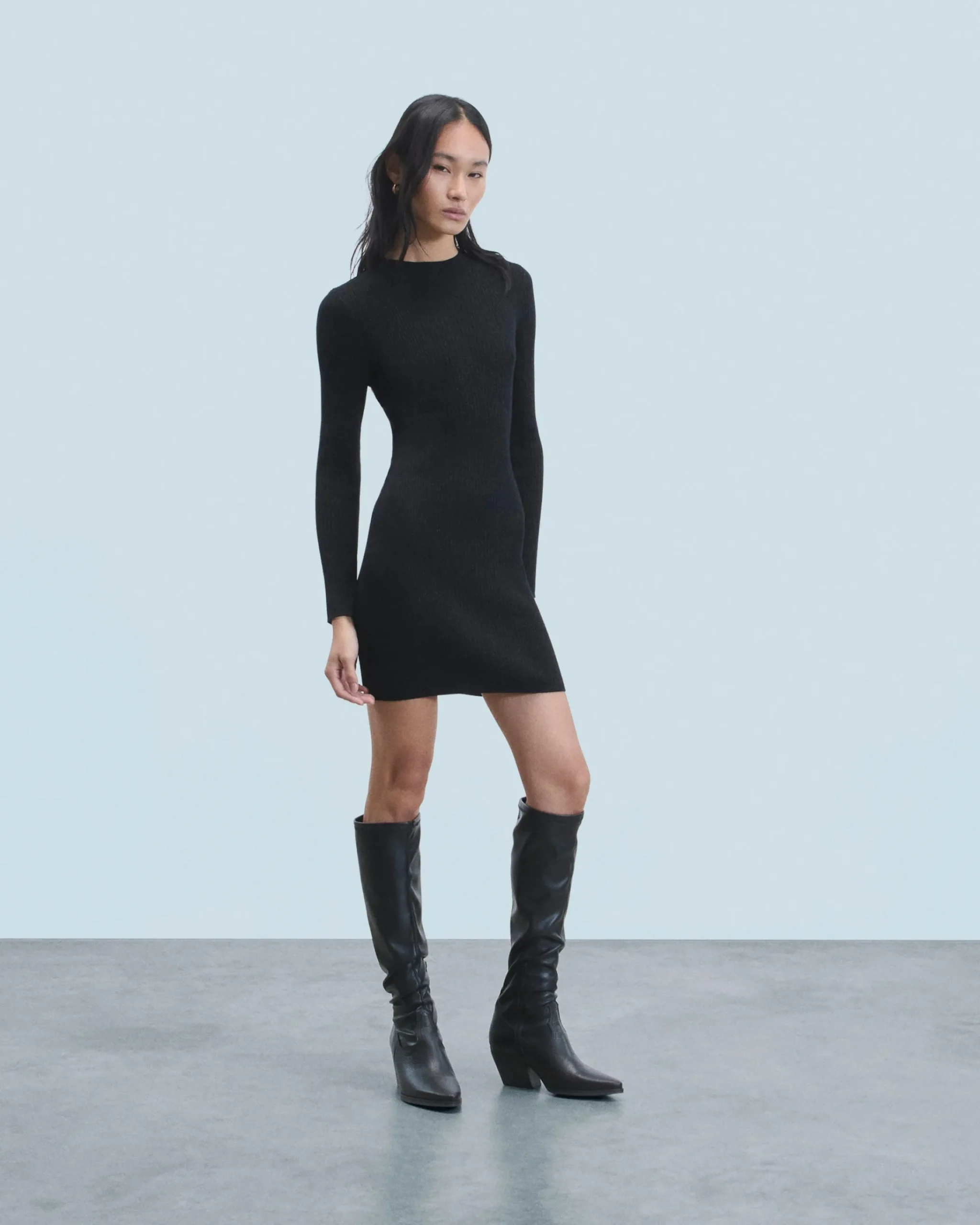 FROM FUTURE Vestito Corto Maniche lunghe Metallizzato Nero Cheap