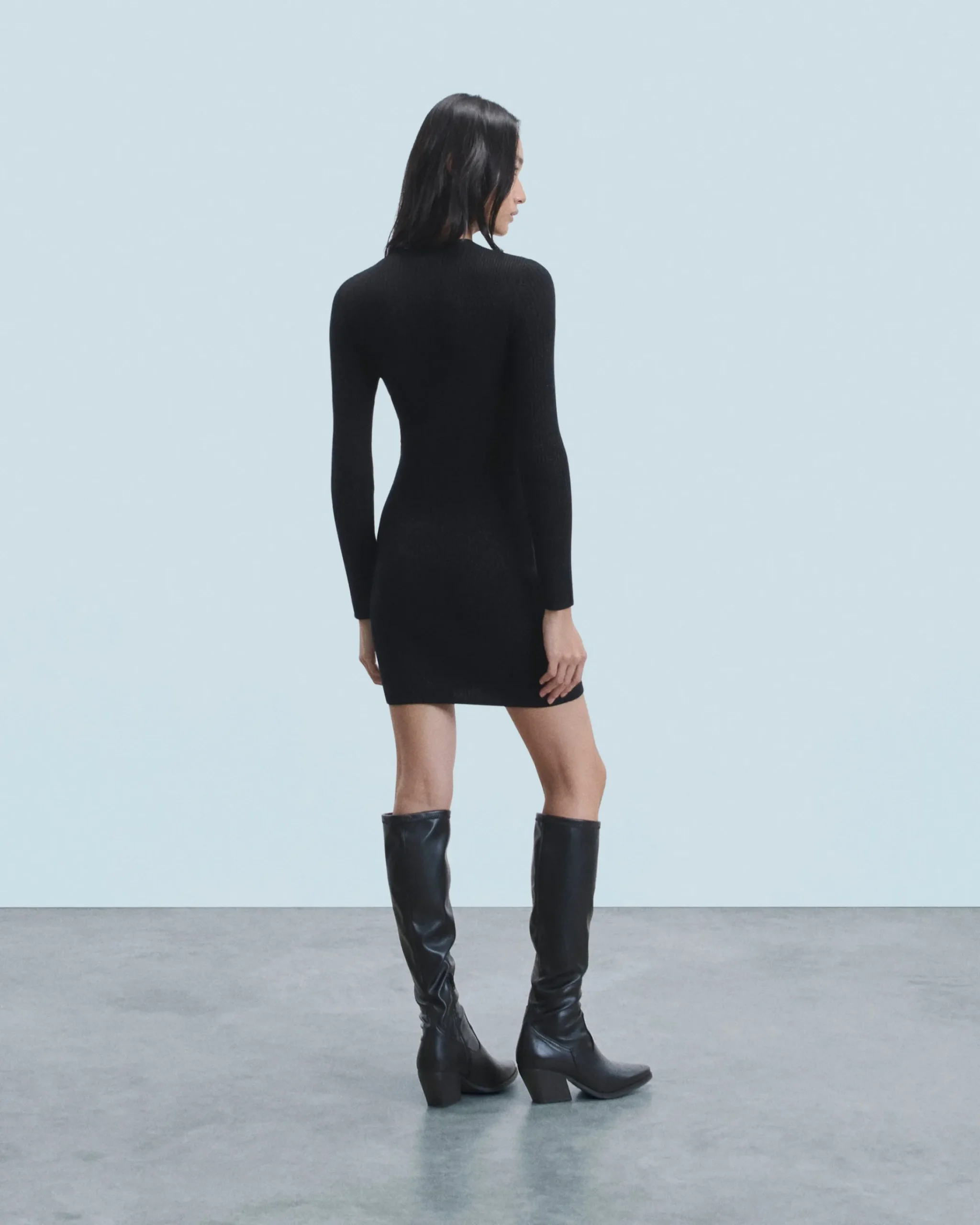 FROM FUTURE Vestito Corto Maniche lunghe Metallizzato Nero Cheap