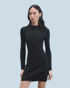 FROM FUTURE Vestito Corto Maniche lunghe Metallizzato Nero Cheap