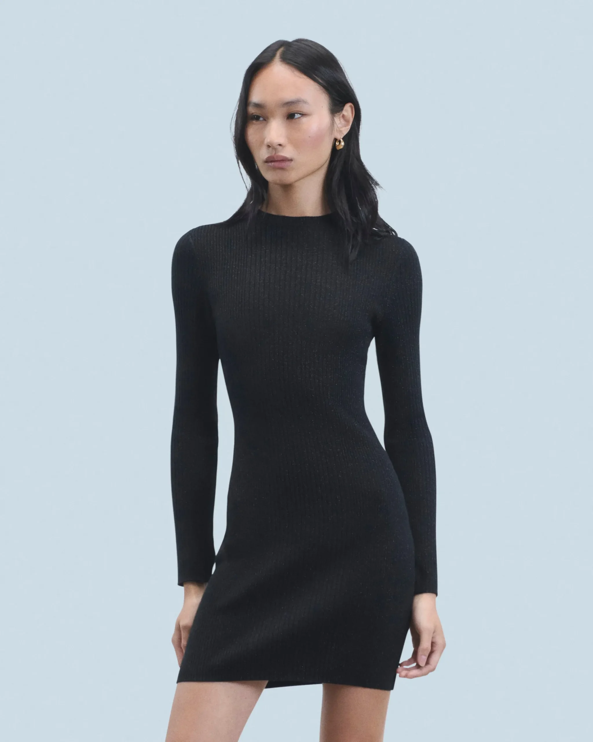 FROM FUTURE Vestito Corto Maniche lunghe Metallizzato Nero Cheap
