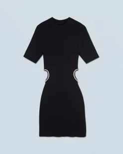 FROM FUTURE Vestito Corto Maniche lunghe Gioiello Cuore Nero New