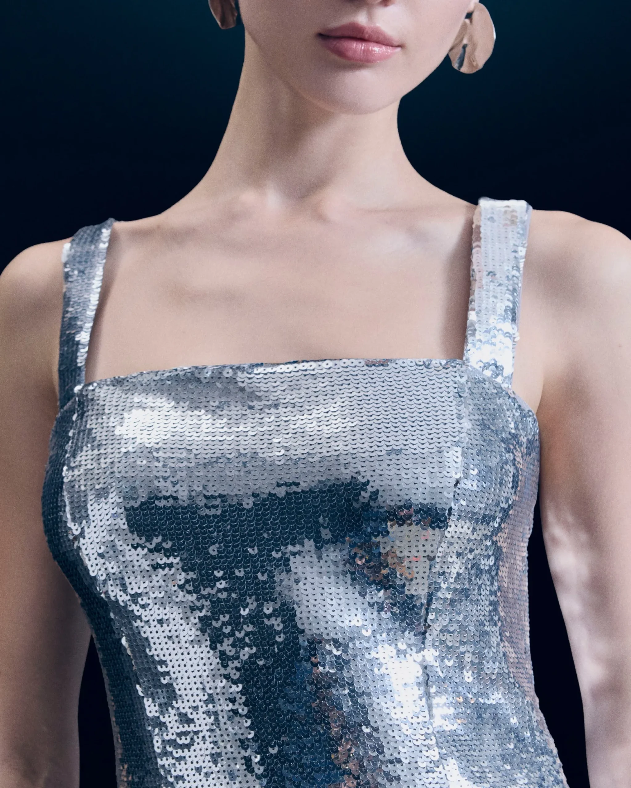 FROM FUTURE Vestito Corto Spallina Lustrini Argento Store