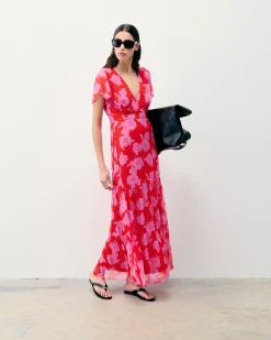 FROM FUTURE Vestito Lungo Maniche corte Julia SummerRosesRed Outlet