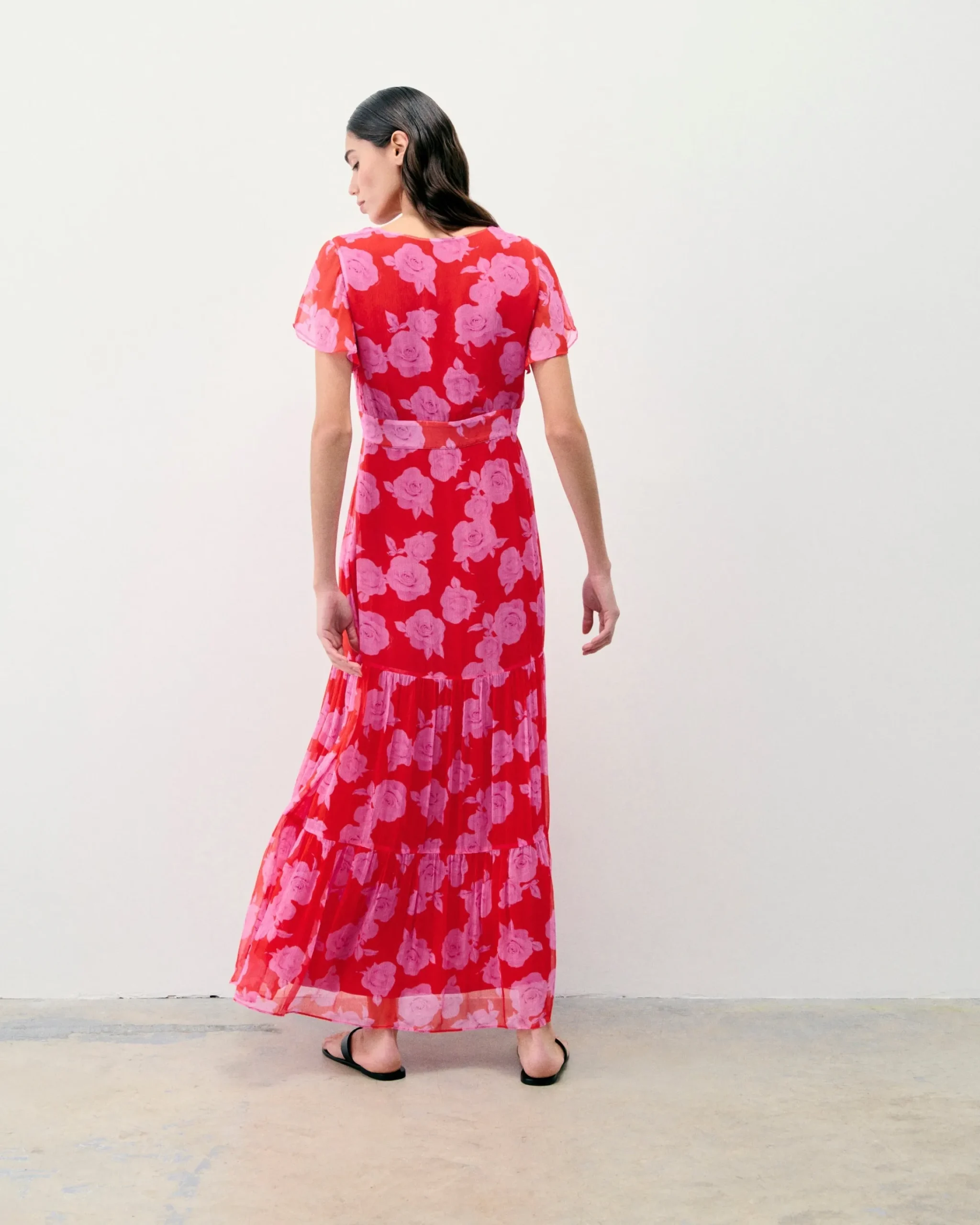 FROM FUTURE Vestito Lungo Maniche corte Julia SummerRosesRed Outlet