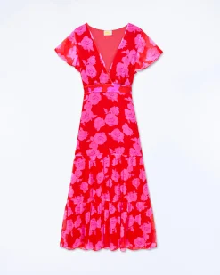 FROM FUTURE Vestito Lungo Maniche corte Julia SummerRosesRed Outlet