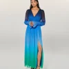 FROM FUTURE Vestito Lungo Maniche lunghe Mussolina BlurryOcean Hot