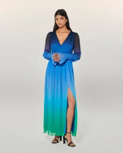 FROM FUTURE Vestito Lungo Maniche lunghe Mussolina BlurryOcean Hot