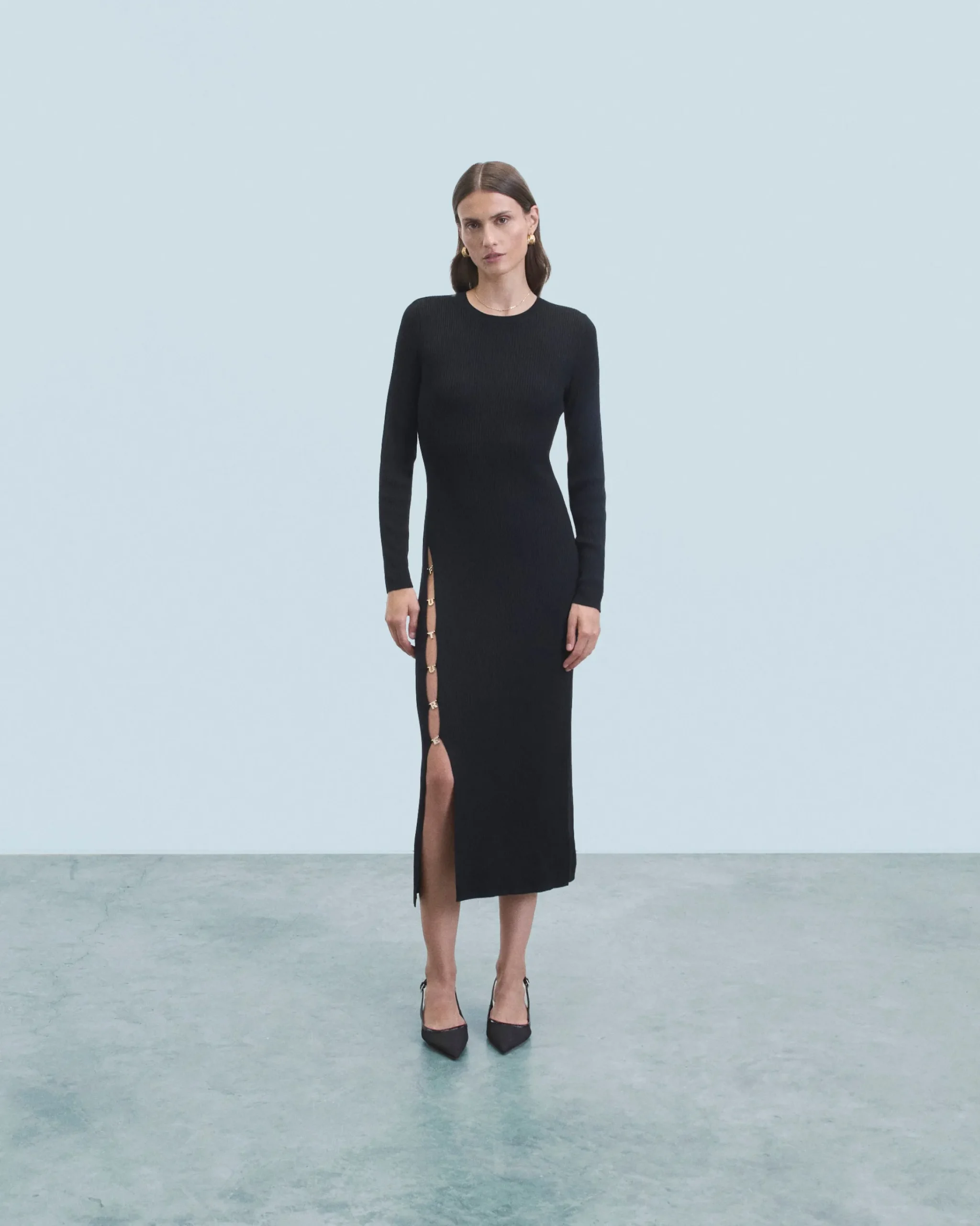 FROM FUTURE Vestito Lungo Maniche lunghe Nero Flash Sale