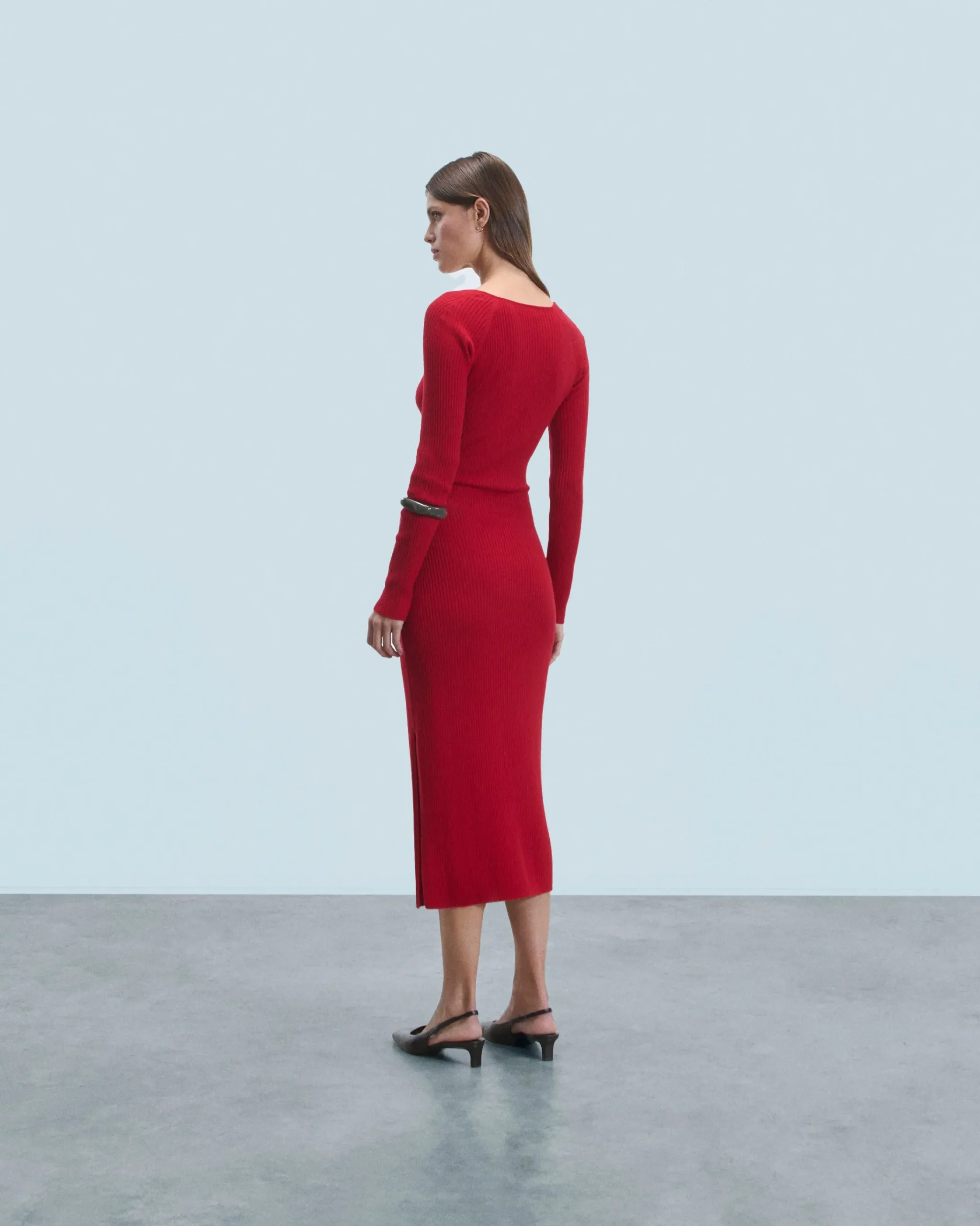 FROM FUTURE Vestito Lungo Maniche lunghe Scollo a cuore HotRed Clearance