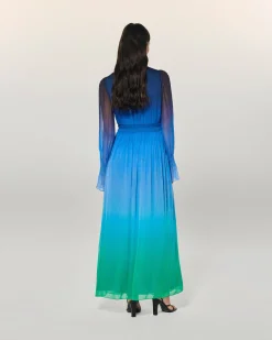 FROM FUTURE Vestito Lungo Maniche lunghe Mussolina BlurryOcean Hot