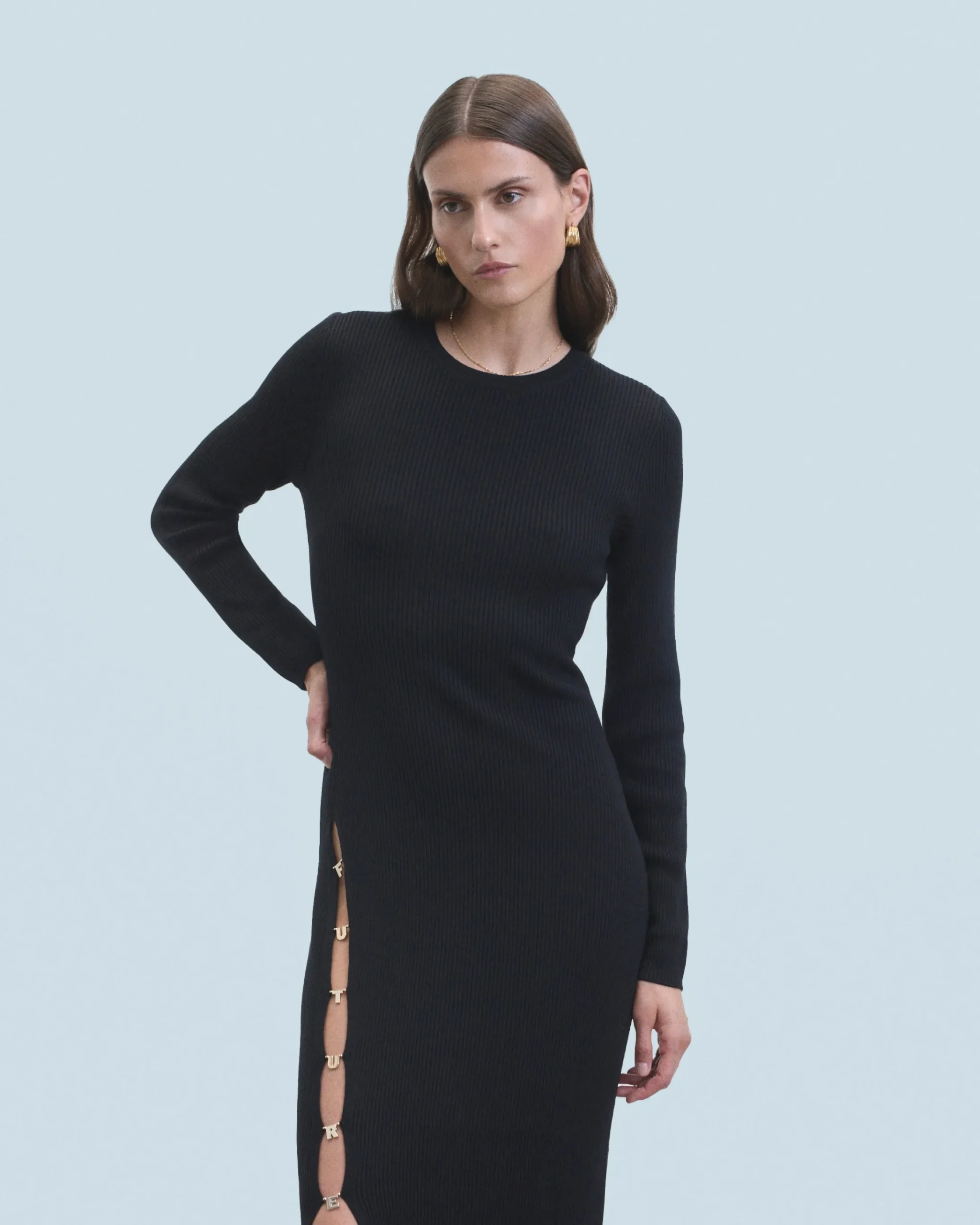 FROM FUTURE Vestito Lungo Maniche lunghe Nero Flash Sale