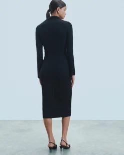 FROM FUTURE Vestito Lungo Maniche lunghe Collo a polo Nero Outlet