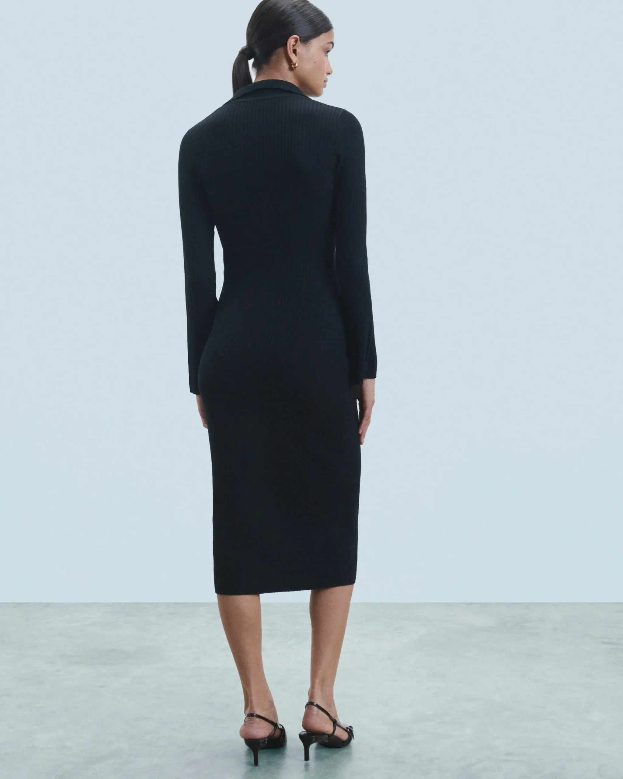 FROM FUTURE Vestito Lungo Maniche lunghe Collo a polo Nero Outlet