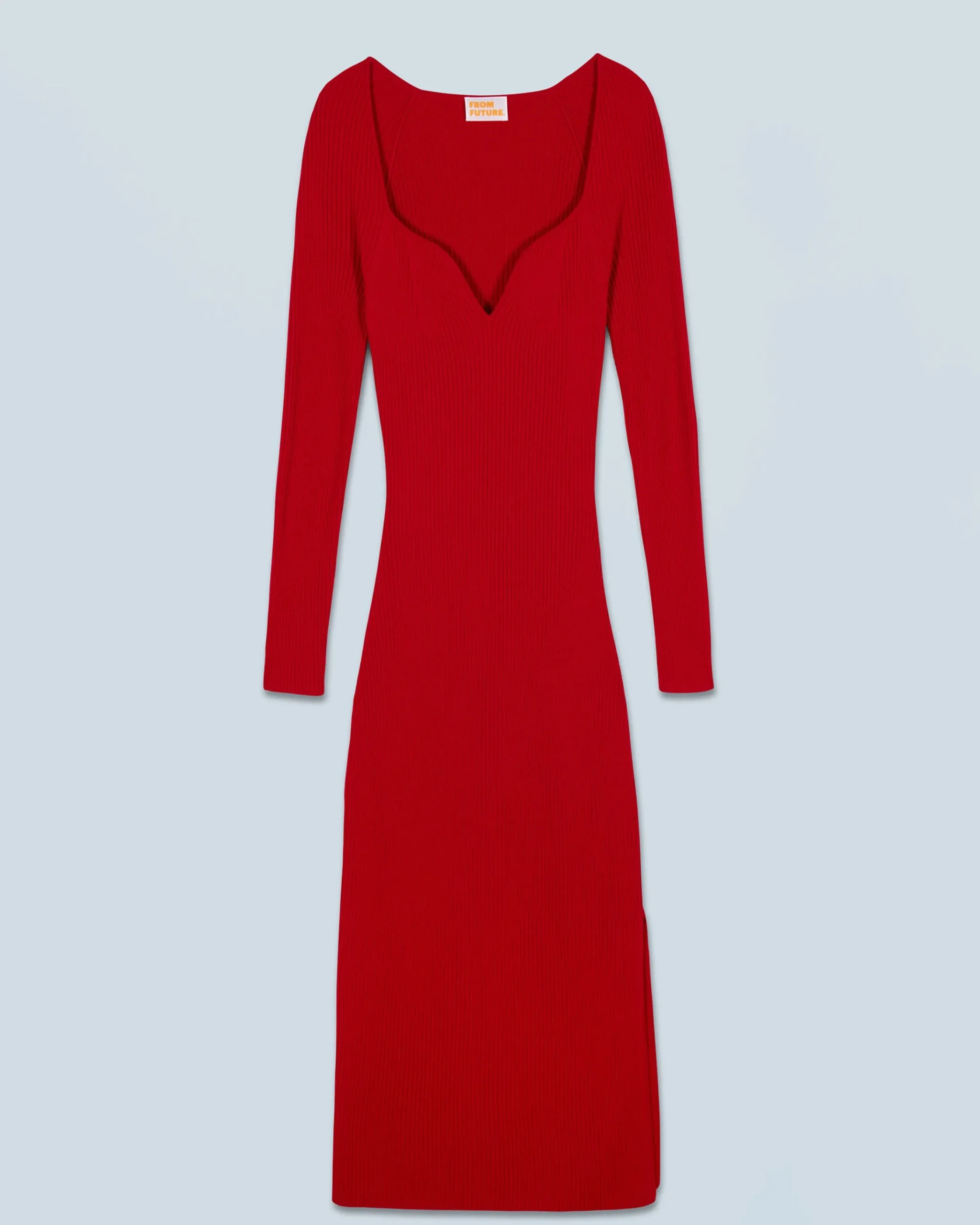 FROM FUTURE Vestito Lungo Maniche lunghe Scollo a cuore HotRed Clearance