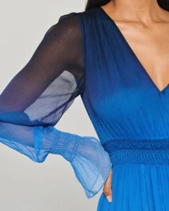 FROM FUTURE Vestito Lungo Maniche lunghe Mussolina BlurryOcean Hot