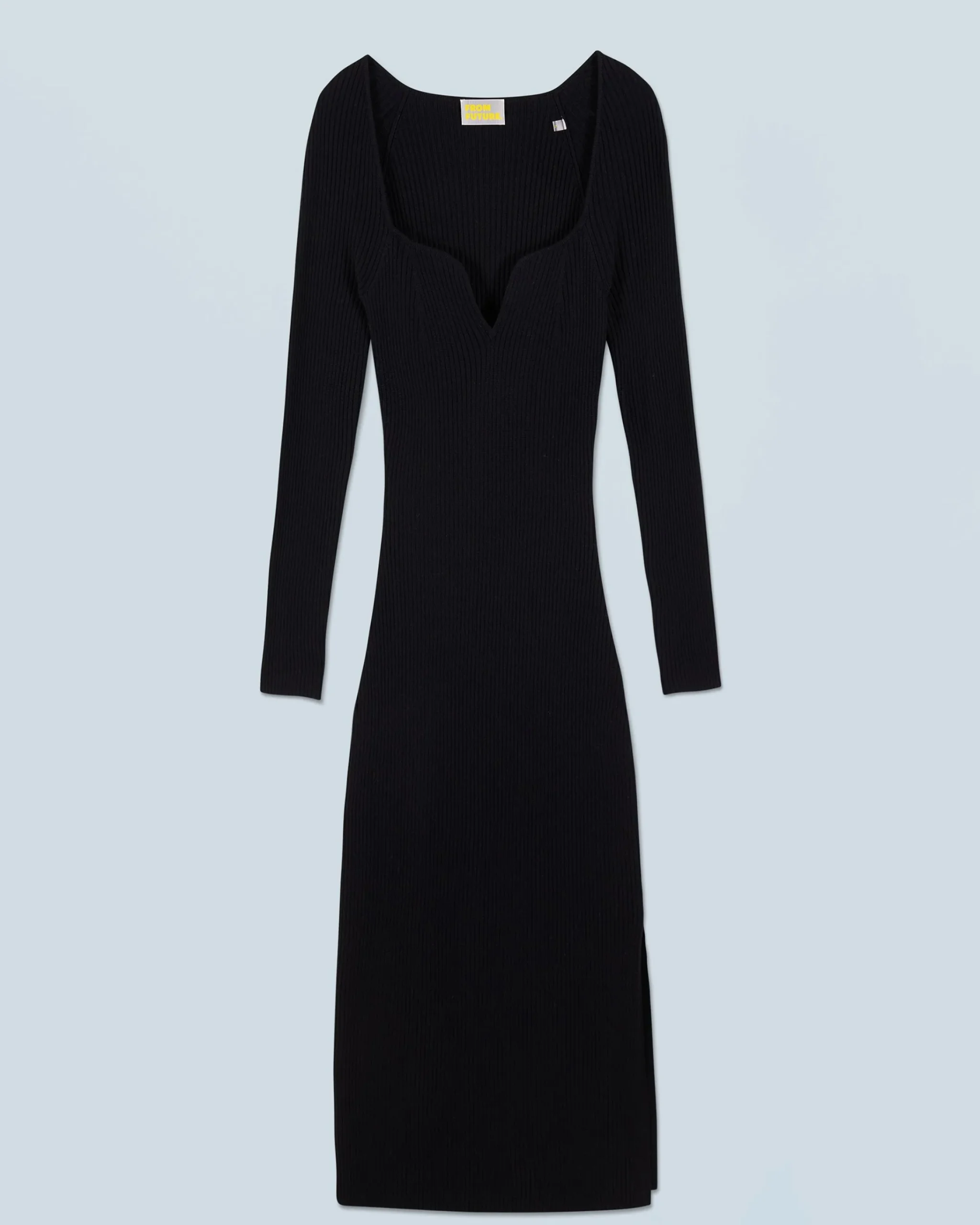 FROM FUTURE Vestito Lungo Maniche lunghe Scollo a cuore Nero Hot
