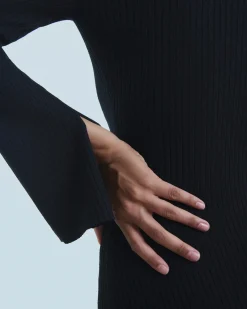 FROM FUTURE Vestito Lungo Maniche lunghe Collo a polo Nero Outlet