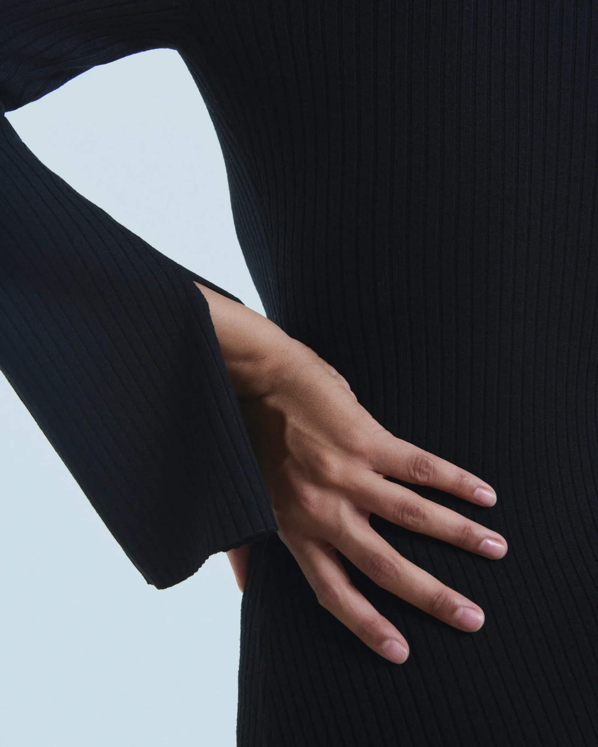 FROM FUTURE Vestito Lungo Maniche lunghe Collo a polo Nero Outlet