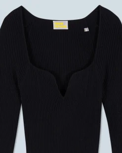FROM FUTURE Vestito Lungo Maniche lunghe Scollo a cuore Nero Hot