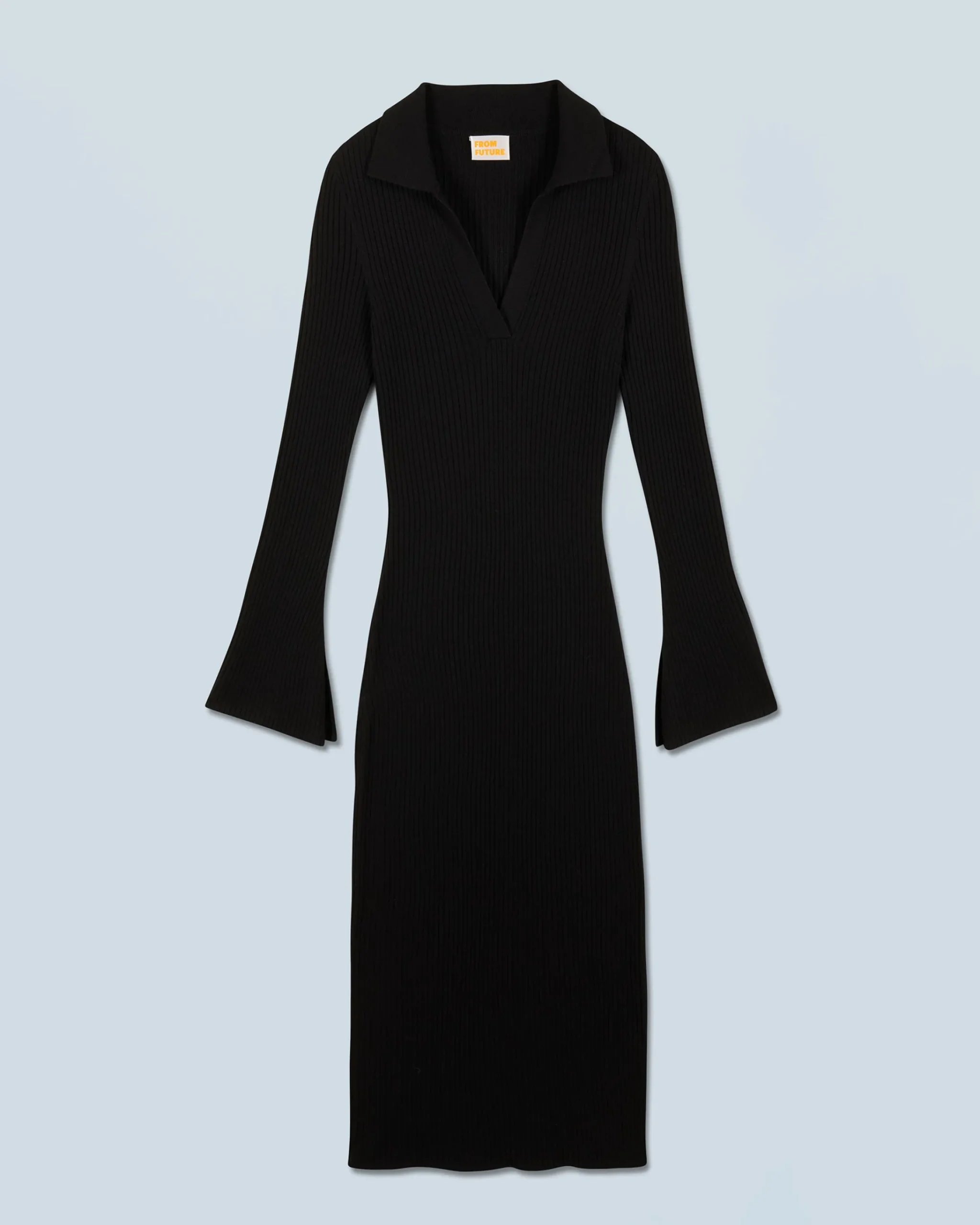 FROM FUTURE Vestito Lungo Maniche lunghe Collo a polo Nero Outlet
