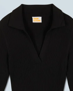 FROM FUTURE Vestito Lungo Maniche lunghe Collo a polo Nero Outlet