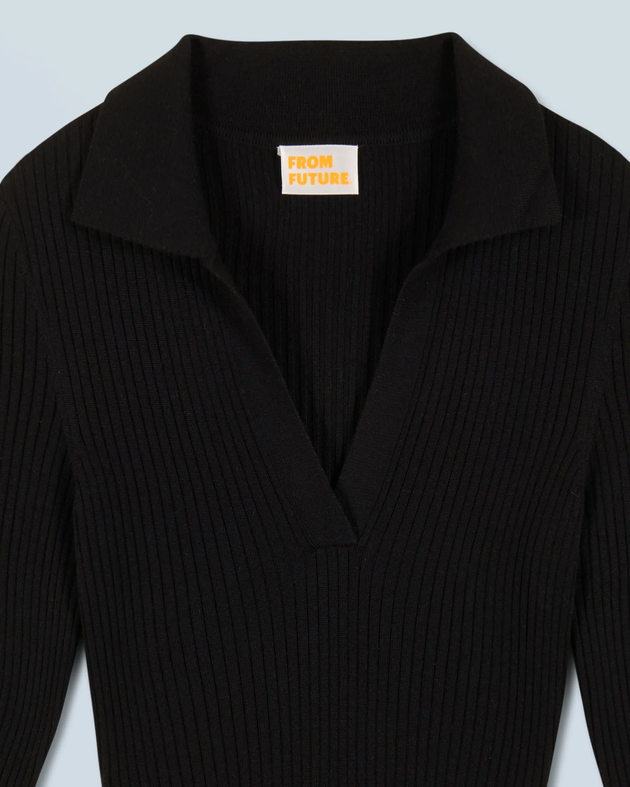 FROM FUTURE Vestito Lungo Maniche lunghe Collo a polo Nero Outlet