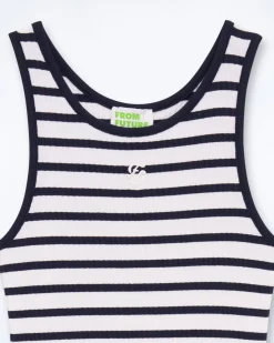 FROM FUTURE Vestito Lungo Spallina Ecru/blumarino Fashion
