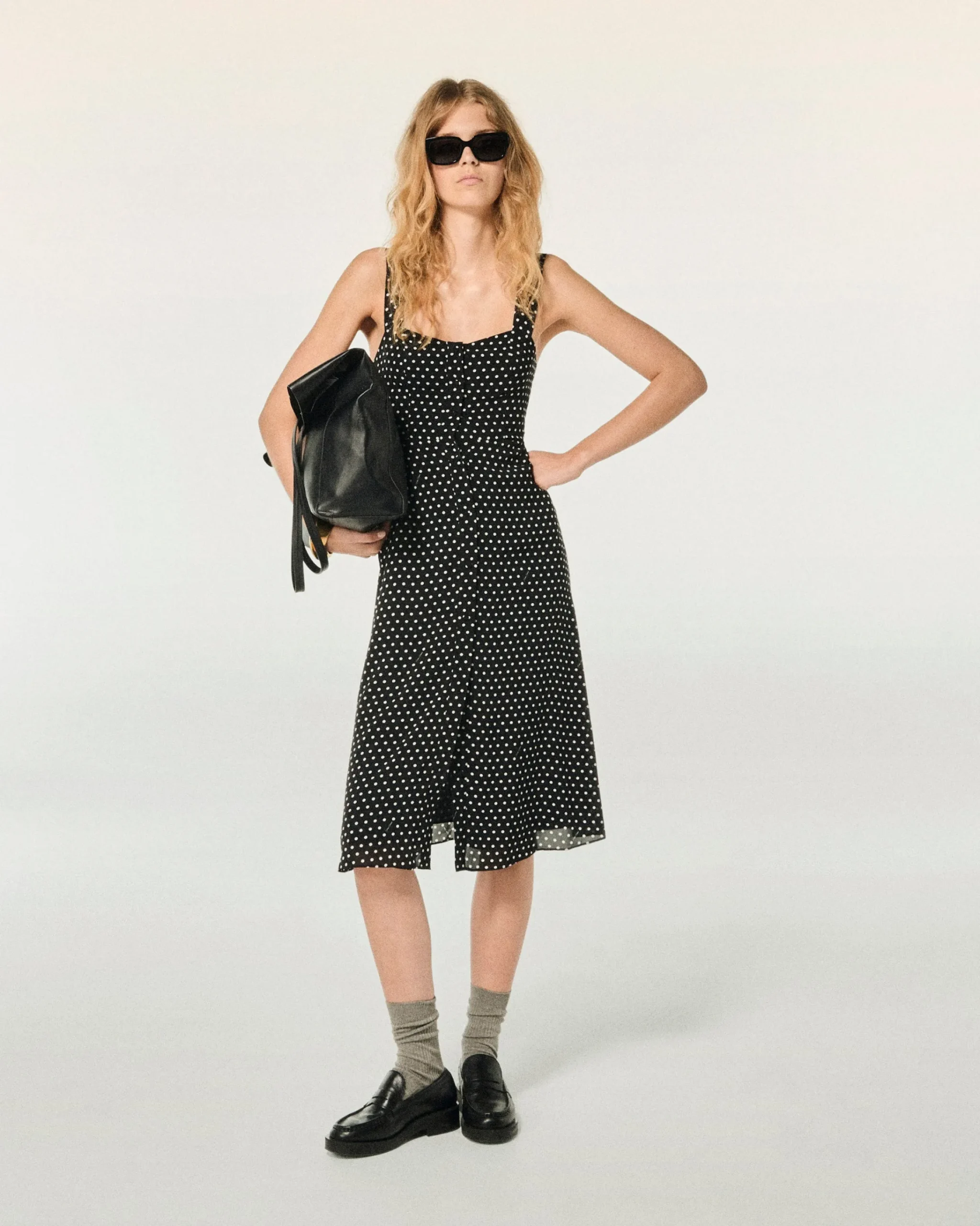 FROM FUTURE Vestito Lungo Spallina Leatitia Pisellonero Sale