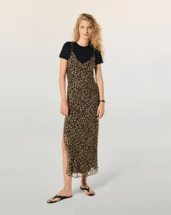 FROM FUTURE Vestito Lungo Spallina Mussolina WinterLeopard New