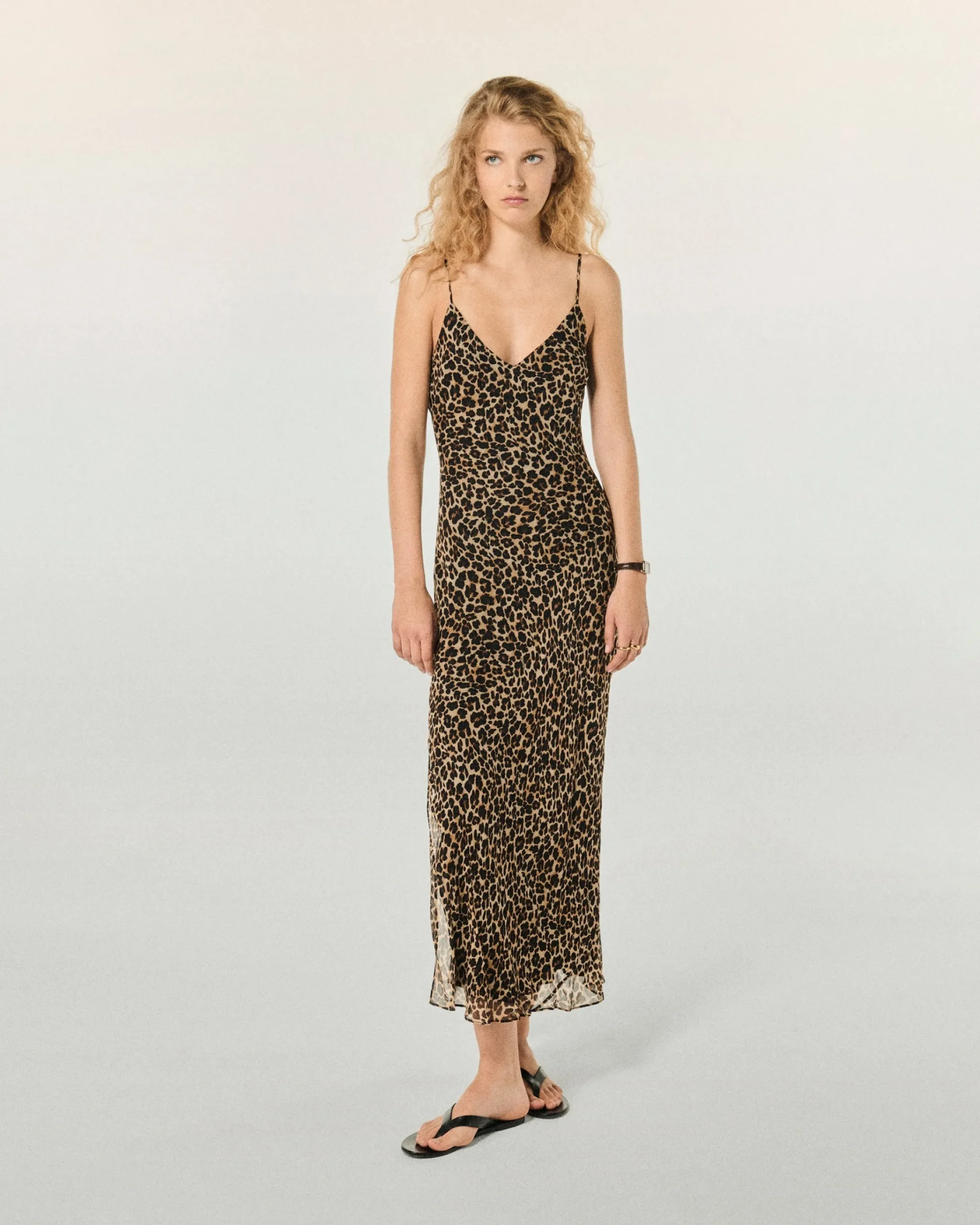 FROM FUTURE Vestito Lungo Spallina Mussolina WinterLeopard New